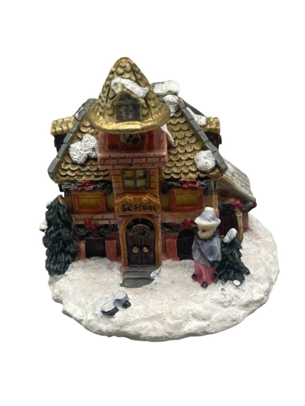Mini Christmas house schoolhouse snow tree green white 3x3x3" READ